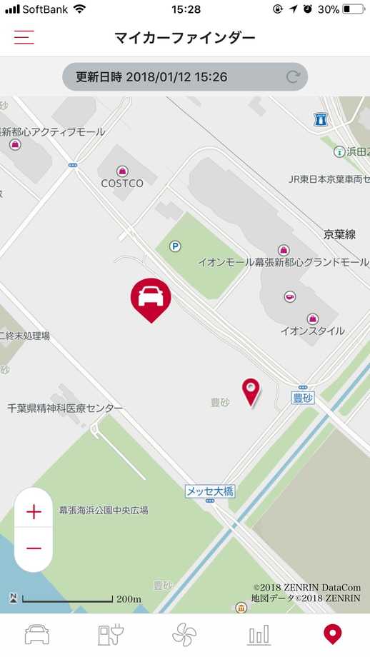 Nissan EVアプリ　マイカーファインダー画面